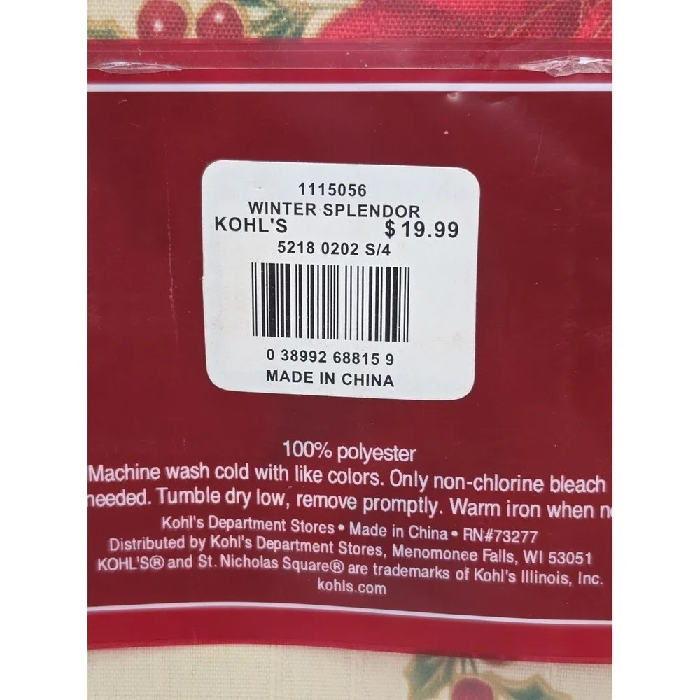 St. Nicholas Square Poinsettia Winter Splendor Set of 4 Napkins 19